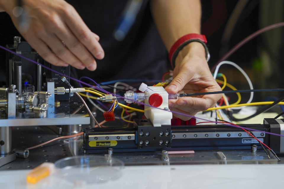 This fiber optic probe is used to image the inside of tubular samples, such as vessels and intestines.